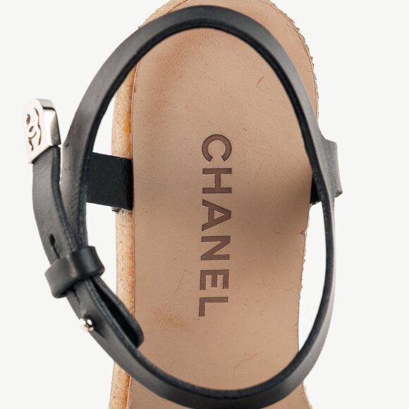 Chanel Black Leather Platform Wedge Sandals - Picture 9 of 9